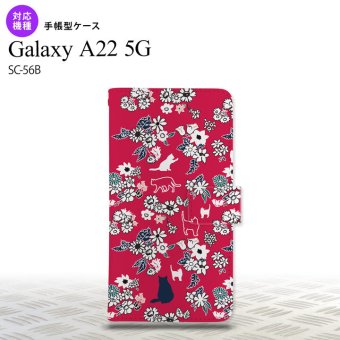 SC-56B Galaxy A22 手帳型スマホケース カバー 猫 花 赤  nk-004s-a22-dr1723
