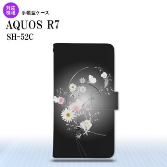 SH-52C AQUOS R7 手帳型スマホケース カバー 花柄 ミックス 黒  nk-004s-r7-dr271