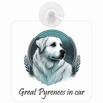 Great Pyrenees グレートピレニーズ Bタイプ 車 窓ガラス 吸盤タイプ 犬 かっこいい おしゃれ イラスト付 DOG IN CAR ドッグインカー ドッグオンボード 安全対策 セーフティサイン デコ 外出 ドライブ カーサイン 吸盤