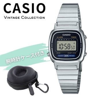 カシオ 腕時計 レディース シルバー ブラック 黒 デジタル チプカシ レトロ 海外モデル 逆輸入 小さめ 薄型 軽量 メタル タイマー 学生 仕事 誕生日 プレゼント ギフト CASIO 収納ケース付き 成人 卒業 入学