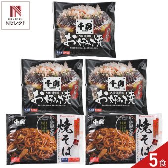 千房 豚肉入りお好み焼 いか焼そば セット 2種 計5点入 お好み焼き 冷凍 焼きそば 温めるだけ レンチン 粉もん