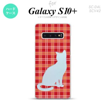 SC-04L SCV42 Galaxy S10+ スマホケース ハードケース 猫 チェック B 赤 メンズ レディース nk-s10p-952