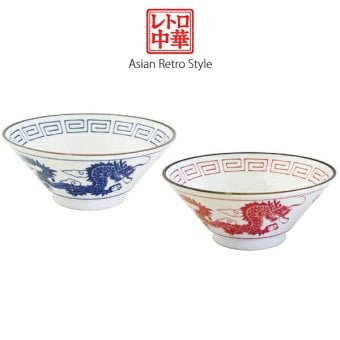 レトロ ラーメンペア ラーメン鉢 ペア食器 中華食器 ラーメンどんぶり 昭和レトロ おうち中華 電子レンジ対応 食洗機対応 結婚祝い 新築祝い ギフト〈02382〉 M-mode