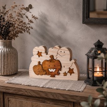 かぼちゃとお化けの組み木｜ハロウィン飾り｜木製季節のインテリア｜ハロウィンの置き物｜ハンドメイド