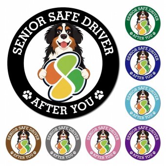 カーサイン 高齢者マーク SENIOR SAFE DRIVER バーニーズマウンテンドッグ マグネット 強力 直径13cm 肉球 日本製 車 ステッカー