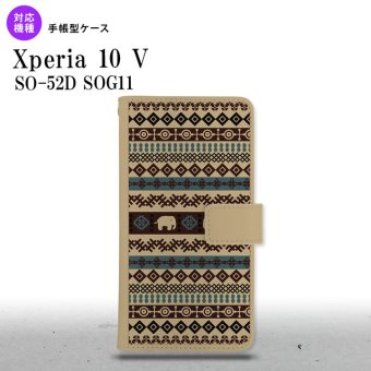 Xperia10V Xperia10V 手帳型スマホケース カバー エスニック ゾウ ベージュ ブルー 2023年 7月発売 nk-004s-xp105-dr1572