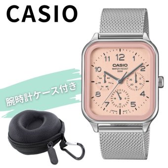 カシオ 腕時計 メンズ レディース スクエア メッシュ ピンク シルバー 多針 日付 曜日 24時間表示 アナログ CASIO 海外モデル おしゃれ きれいめ プレゼント 収納ケース付き ギフト 成人 卒業 入学