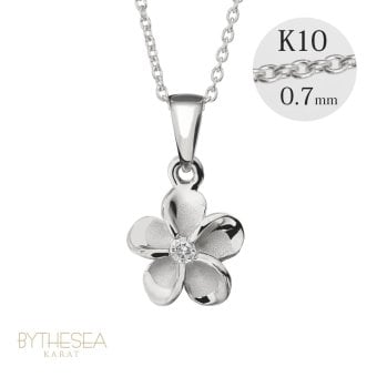 ゴールド ネックレス ハワイアンジュエリー ネックレス ホワイトゴールド ネックレス プルメリア 14K K14ホワイトゴールド ダイヤモンド ジルコニア K10 10Kあずきチェーン太0.7mm ギフトラッピング可能 彼女 妻 女性 レディース プレゼント ハロウィン 【品番：CG-GP109W】