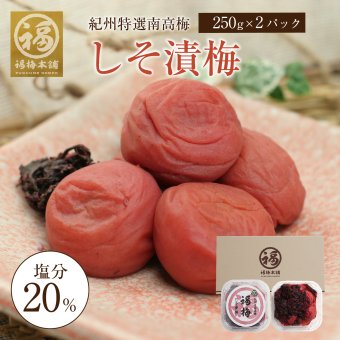 【特選紀州南高梅】【しそ漬梅250g×2パック（塩分約20％）】【無添加】しそと塩のみで漬けた昔ながらの梅干し つけもの 梅干し ギフト プレゼント 内祝