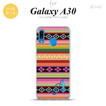SCV43 Galaxy A30 SCV43 スマホケース ソフト カバー エスニック ボーダー ピンク +アルファベット nk-scv43-tp1561i