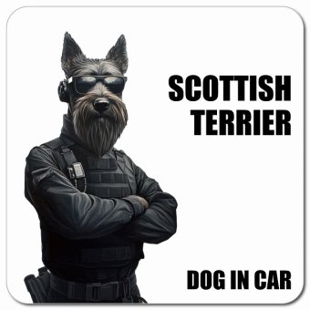 SCOTTISH TERRIER スコティッシュテリア カーサイン 車 マグネット 強力 13x13cm 正方形 セキュリティガード風 ちょい悪 マグネットステッカー 犬 安全対策 煽り運転 屋外 防水 屋内