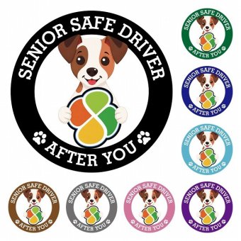 カーサイン 高齢者マーク SENIOR SAFE DRIVER ジャックラッセルテリア ステッカー シール 直径13cm 肉球 日本製 車