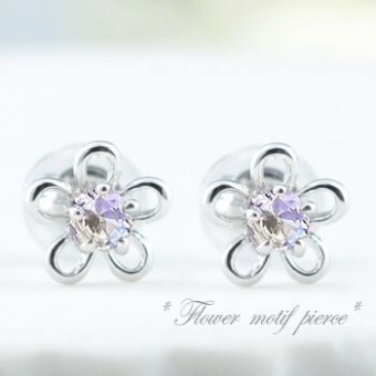 ピアス レディース 18金 タンザナイト ホワイトゴールドk18 フラワー カラーストーン 花 花ピアス 12月誕生石 スタッドピアス クリスマス