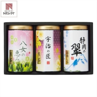 緑風園 三銘茶 詰め合わせ ギフトセット 3種 各80g入 日本茶 緑茶 宇治茶 八女茶 静岡煎茶 缶
