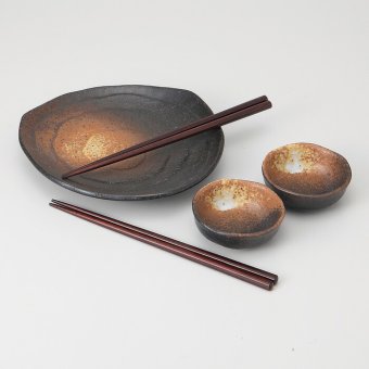黒備前ミニ御膳セット 陶器 美濃焼 やきものの里から、暮らしを贈ります。　ギフト 食器 セット テーブルウェア