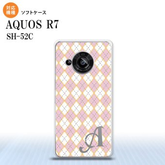 SH-52C AQUOS R7 スマホケース 背面ケースソフトケース アーガイル ピンク グレー +アルファベット 2022年 7月発売 nk-r7-tp1411i