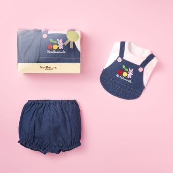 ミキハウス ホットビスケッツ★オーバーオール風スタイ&ブルマ ギフトセット【クリアケース付き】ギフトラッピング　出産祝い　誕生日　お祝い　入園祝い　キッズ服　ベビー服