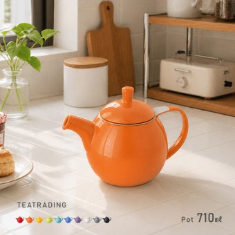 TEATRADING カーヴ ティーポット[お茶 ポット 耐熱 食洗機で洗える 陶器 食洗機対応 電子レンジ対応 丸い 紅茶ポット 紅茶 急須 ストレーナー付き 茶こし ティーサーバー おしゃれ かわいい 北欧 韓国 デザイン 茶こし付き]