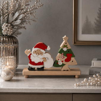 クリスマスツリーとサンタクロースの組み木セット｜木製クリスマス飾り｜冬のインテリア・置き物｜ハンドメイド