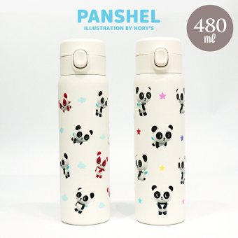 パンシェル ワンプッシュ ステンレス ボトル 真空二重 480ml 軽量 水筒 保温 保冷 魔法瓶 パンダ パンデビ 90年代パンシェル