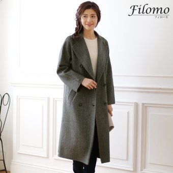 Filomo チェスターコート レディース 秋冬 カシミヤブレンド ウール ツイード ロング丈 9号/11号/13号 ブラックツイード 卒業式 入学式 母 女性 30代 40代 50代 60代 ギフト プレゼント 6F (02000228r)