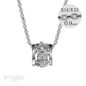 ゴールド ネックレス ハワイアンジュエリー ネックレス ホワイトゴールド バレル 樽 ハイビスカス透かし 14K K14ホワイトゴールド 14k カットあずきチェーン太0.9mm ギフトラッピング可能 彼女 妻 女性 レディース プレゼント ハロウィン 【品番：CG-GP106W-CH123】