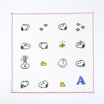 スヌーピー ミニタオル アイコン(A) イニシャル アイボリー ハンカチ SNOOPY