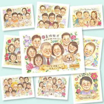 ギフト 真珠婚 似顔絵 贈り物 手描き 名入れ プレゼント 真珠婚 結婚30周年 記念日 結婚記念日 大人数 ご夫婦 お父さん 両親 夫婦 家族 修正無料 下書き確認 名入れ 似てる 宝物 サプライズ かわいい 30周年 思い出 感謝 記念 古希祝い ハロウィン 卒寿祝い ブライダルギフト お祝いの品 米寿祝い メモリアル ホワイトデー オリジナル 節目 初任給