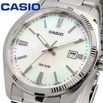 CASIO 腕時計 カシオ 時計 ウォッチ アナログ クオーツ メンズ MTP-1302DS-7AV メタルバンド シルバー ホワイト マザーオブパールダイアル 海外モデル [並行輸入品]