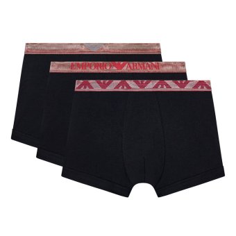 エンポリオアルマーニ：SHINY LOGOBAND ボクサーパンツ 3PK (ブラック)[ボクサーパンツ/ 男性下着/ メンズインナー/人気ブランド/おすすめギフト/誕生日プレゼント/メンズファッション]