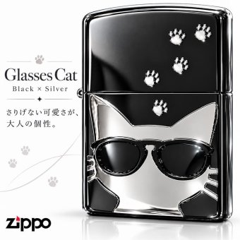 ZIPPO ねこ ライター サングラス 足跡 ジッポ 猫 かわいい ユニーク ブラックニッケル 銀差し キャット メタル貼り ネコ 女性 シルバー 黒 レディース ギフト メンズ プレゼント