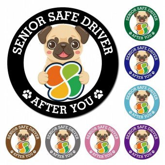 カーサイン 高齢者マーク SENIOR SAFE DRIVER パグ マグネット 強力 直径13cm 肉球 日本製 車 ステッカー