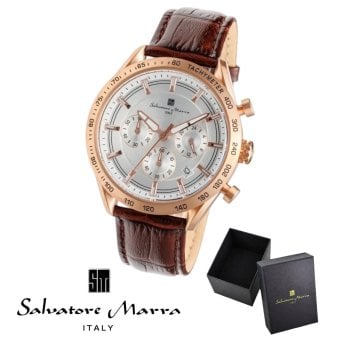 新品 2年保証 Salvatore Marra サルバトーレマーラ 腕時計 SM23104 SM23104-PGWH メンズ 男性 ステンレス レザー クォーツ 電池式 クロノグラフ 日付表示 24時間計 日本製 ピンクゴールド ブラウン ホワイト ギフト プレゼント おすすめ 誕生日 クリスマス バレンタイン お祝い 送料無料