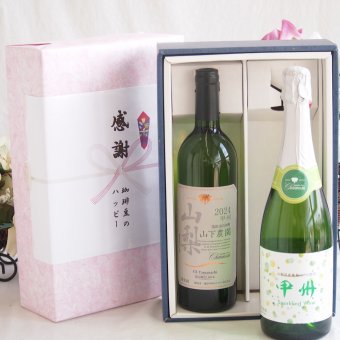 感謝の贈り物ボックス 国産甲州種辛口白ワインと国産ワインセット(勝沼仕込みの甲州白スパークリングワインやや辛口(山梨県)720mlシャンモリ 山梨限定醸造白750ml(笛吹市石和町山下農園産甲州)