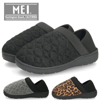 MEI メイ モックシューズ レディース SHL-263003 SHL-263002 キルティング ラメ レオパード ヒョウ柄 ボア スリッポン かかとが踏める 2WAY あったか スリッパ サボ シューズ ブラック シルバー 秋冬