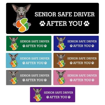 カーサイン 高齢者マーク SENIOR SAFE DRIVER オリエンタルショートヘア ステッカー シール 長方形 20x6.7cm 肉球 日本製 車