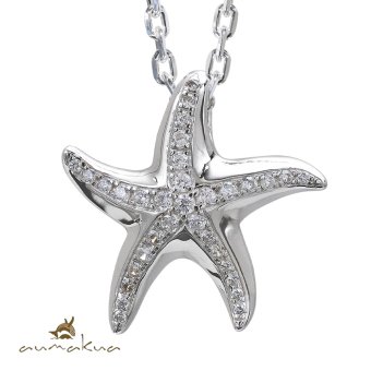 ハワイアンジュエリー シルバー ネックレス 刻印 無料 スターフィッシュ ヒトデ ひとで 海星 ジルコニア ロジウムコーティング シルバー925 ギフトラッピング可能 チェーン 長さ選べる aumakua メンズ レディース プレゼント ハロウィン 【品番：CG-252-11-01】