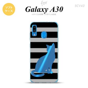 SCV43 Galaxy A30 SCV43 スマホケース ソフト カバー 猫 ボーダー B 黒 nk-scv43-tp962