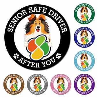 カーサイン 高齢者マーク SENIOR SAFE DRIVER シェットランドシープドッグ マグネット 強力 直径13cm 肉球 日本製 車 ステッカー