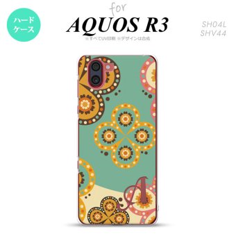 SH-04L SHV44 R3 AQUOS R3 スマホケース カバー エスニック 花柄 緑 ベージュ +アルファベット nk-r3-1581i