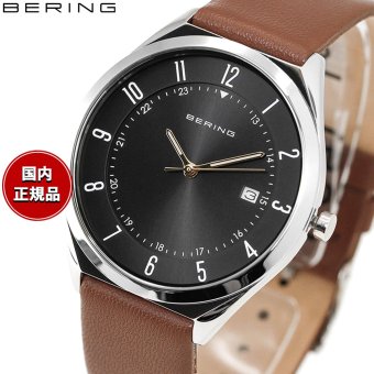 ベーリング BERING 腕時計 メンズ レディース ウルトラスリム レザーベルト ブラック×ブラウン Mens Unisex Ultra Slim 18738-502【2026 新作】