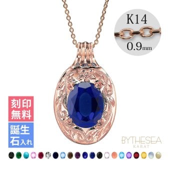 ゴールド ネックレス ハワイアンジュエリー ネックレス ゴールド ピンクゴールド ネックレス 刻印 無料 誕生石入れ可 選べる 大粒カラーストーン 14K K14 14k k14カットあずきチェーン太0.9mm ギフトラッピング可能 プレゼント ハロウィン 【品番：CG-GP125R-1-CH123】