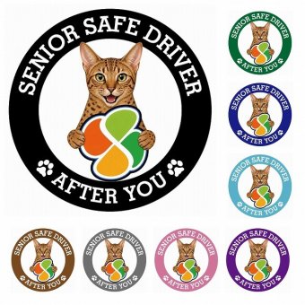 カーサイン 高齢者マーク SENIOR SAFE DRIVER オシキャット ステッカー シール 直径13cm 肉球 日本製 車
