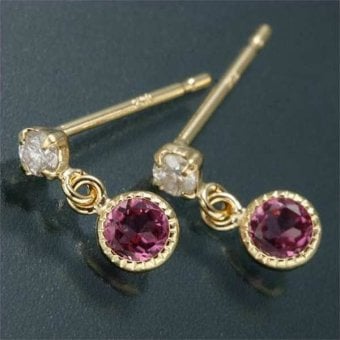 ピアス 10月 誕生石 ピンクトルマリン レディース K18YG 18金 イエローゴールド アンティーク調 ミル打ち バースデイピアス ギフト アクセサリー