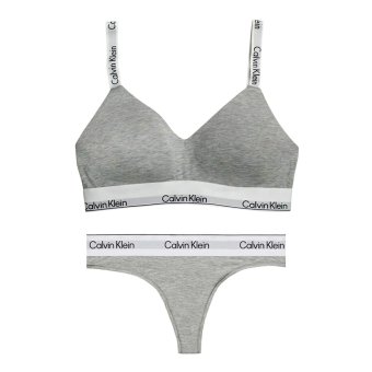 カルバンクライン Calvin Klein(CK) ブラ&ショーツ Tバック セット ロゴ 無地 ノンワイヤー アンダーウェア インナー 下着 QF8504+QF8518 050 レディース グレー