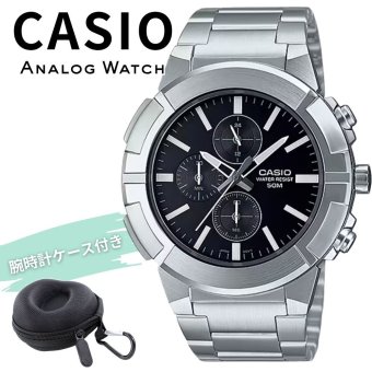 希少デザイン カシオ 腕時計 メンズ シルバー ブラック 希少デザイン CASIO 海外モデル クロノグラフ 24時間計 50m防水 ステンレス メタル 大型 プレゼント ギフト 収納ケース付き 成人 卒業 入学