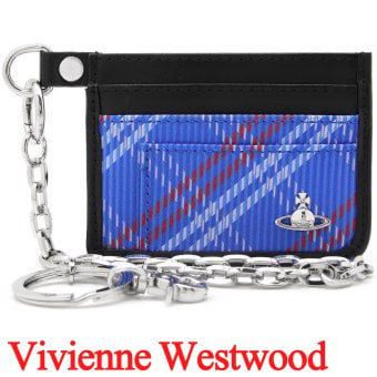 ヴィヴィアンウエストウッド ICカードケース チェーン付き 薄型 メンズ 男性用 カードホルダー カード入れ Vivienne Westwood ヴィヴィアン チェック ブルー VW4301 (5403000RU-C00A8-K204) 【2026年秋冬モデル】 【ラッピング無料 誕生日 お祝い プレゼント ギフト 贈り物】
