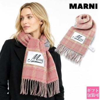 マルニ MARNI マフラー レディース SCMC0144Y0 UAW060 CHN26 ROSA ピンク チェック柄 ウール ウールブレンド ストール スカーフ ロゴ フリンジ モヘア アルパカ 防寒 秋冬 ブランド