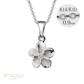 ゴールド ネックレス ハワイアンジュエリー ネックレス ホワイトゴールド ネックレス プルメリア 14K K14ゴールド ダイヤモンド ジルコニア 14k カットあずきチェーン太0.9mm ギフトラッピング可能 彼女 妻 女性 レディース プレゼント ハロウィン 【品番：CG-GP109W-CH123】
