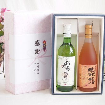 実りの秋の贈り物 感謝の贈り物ボックス おたる生葡萄100%ナイアガラワインと国産ワイン2本セット(おたる醸造 旅路orange 白ワイン やや辛口(北海道)720mlナイアガラ白ワイン やや甘口(北海道)720ml